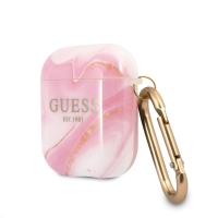 GUA2UNMP Guess TPU Shiny Marble Pouzdro pro Airpods 1/2 Pink