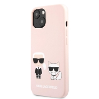 KLHCP13SSSKCI Karl Lagerfeld and Choupette Liquid Silicone Zadní Kry pro iPhone 13 mini Pink