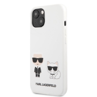 KLHCP13MSSKCW Karl Lagerfeld and Choupette Liquid Silicone Zadní Kry pro iPhone 13 White