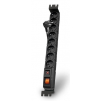 Acar S8 FA Rack 1,5m kabel, 8 zásuvek, přepěťová ochrana, do racku, černá