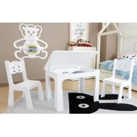 Dětský stůl s úložným prostorem a židlemi Medvídek - bílý