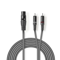 Vyvážený Audio kabel | XLR 3kolíková Zásuvka | 2x RCA Zástrčka | Poniklované | 1.50 m | Kulatý | PVC | Tmavě šedá | Kart