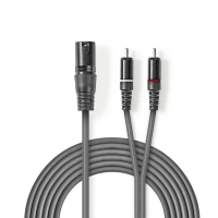 Vyvážený Audio kabel | XLR 3pinový Zástrčka | 2x RCA Zástrčka | Poniklované | 1.50 m | Kulatý | PVC | Tmavě šedá | Karto