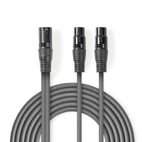 Vyvážený Audio kabel | XLR 3pinový Zástrčka | 2x XLR 3pinová Zásuvka | Poniklované | 1.50 m | Kulatý | PVC | Tmavě šedá 