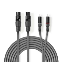 Vyvážený Audio kabel | 2x XLR 3pinová Zásuvka | 2x RCA Zástrčka | Poniklované | 1.50 m | Kulatý | PVC | Tmavě šedá | Kar