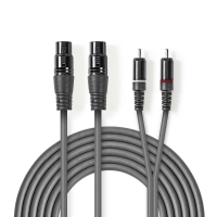 Vyvážený Audio kabel | 2x XLR 3pinová Zásuvka | 2x RCA Zástrčka | Poniklované | 3.00 m | Kulatý | PVC | Tmavě šedá | Kar