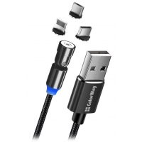 Colorway Datový Kabel 3v1 Lightning+MicroUSB+USB-C/ Magnetic/ 2.4A/ Nylon/ Magnetic Rotation 540°/ 1m
