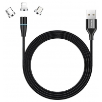 Colorway Datový Kabel 3v1 Lightning+MicroUSB+USB-C/ Magnetic/ 2.4A/ Nylon/ Quick Charge 3.0/ 1m