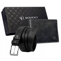 Sada koženého opasku s peněženkou Rovicky R-N746 - černá