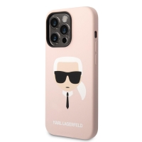 Karl Lagerfeld Liquid Silicone Karl Head Zadní Kryt pro iPhone 14 Pro Pink