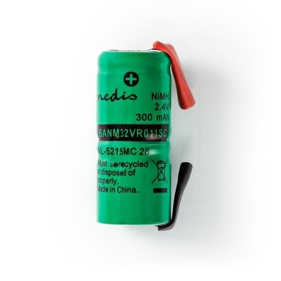 Dobíjecí Ni-MH baterie | 2.4 V DC | Dobíjecí | 300 mAh | Přednabité | 1-Polybag | N/A | Pájecí Jazýčky | Zelená