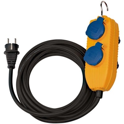Stavební kabel IP54 s napájecím blokem (4-cestné prodloužení pro venkovní, venkovní rozvaděč s 5m kabelem) žlutý