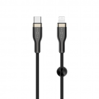 Krátký nabíjecí a datový opletený kabel FIXED s konektory USB-C/Lightning a podporou PD, 0.5m, MFI, černý