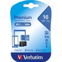 SDHC 16GB micro paměťová karta PREMIUM UHS-I (U1) (45MB/s), V10, Class 10 Verbatim