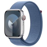 Apple Watch Series 9 Cellular 45mm Stříbrný hliník s ledově modrým provlékacím řemínkem