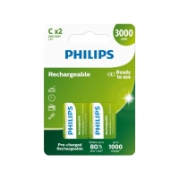 Philips Rechargeable C/HR14 2KS R14B2A300/10 3000mAh přednabité nabíjecí malé mono baterie