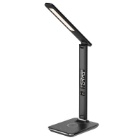 IMMAX LED stolní lampička Kingfisher/ Qi nabíjení/ 8,5W/ 400lm/ 12V/2,5A/ 3 barvy světla/ sklápěcí rameno/ černá