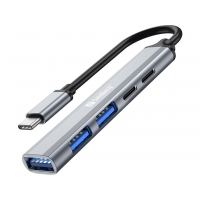 Sandberg USB-C Saver, porty 2xUSB-A a 2xUSB-C, stříbrná