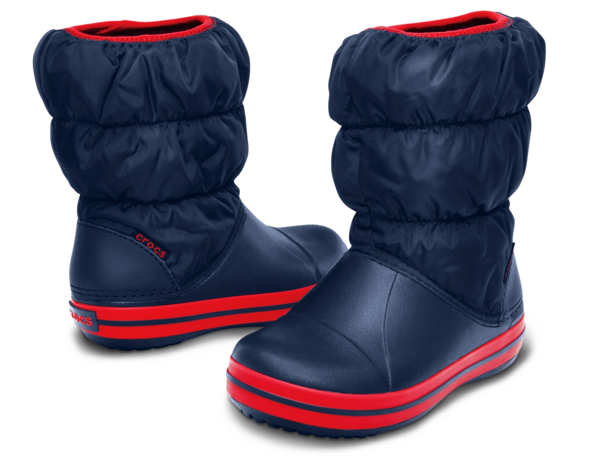 Dětské sněhule Crocs Winter Puff Boot Kids se stylovým dvoubarevným designem