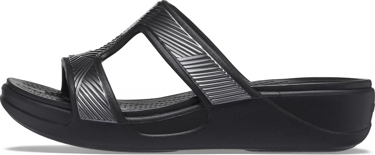 Elegantní dámské sandály na klínku Crocs Monterey Metallic Slip-On Wedge